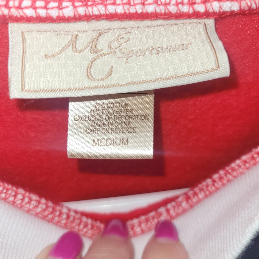 Red Snowman Scarf Graphic Sweatshirt Pullover grannycore Crew‎ Neck Medium y2k - Picture 2 of 4